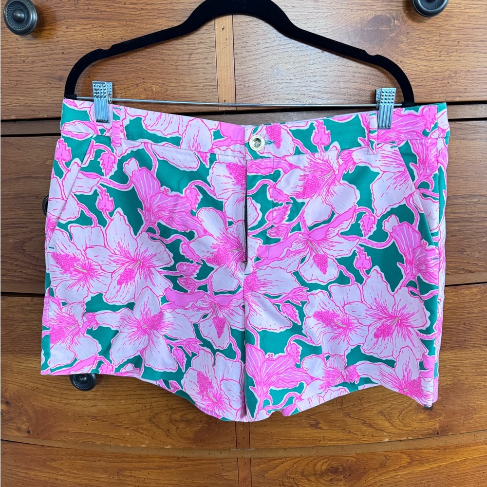 Lilly Pulitzer Pink & Green Floral Stretch Cotton Shorts